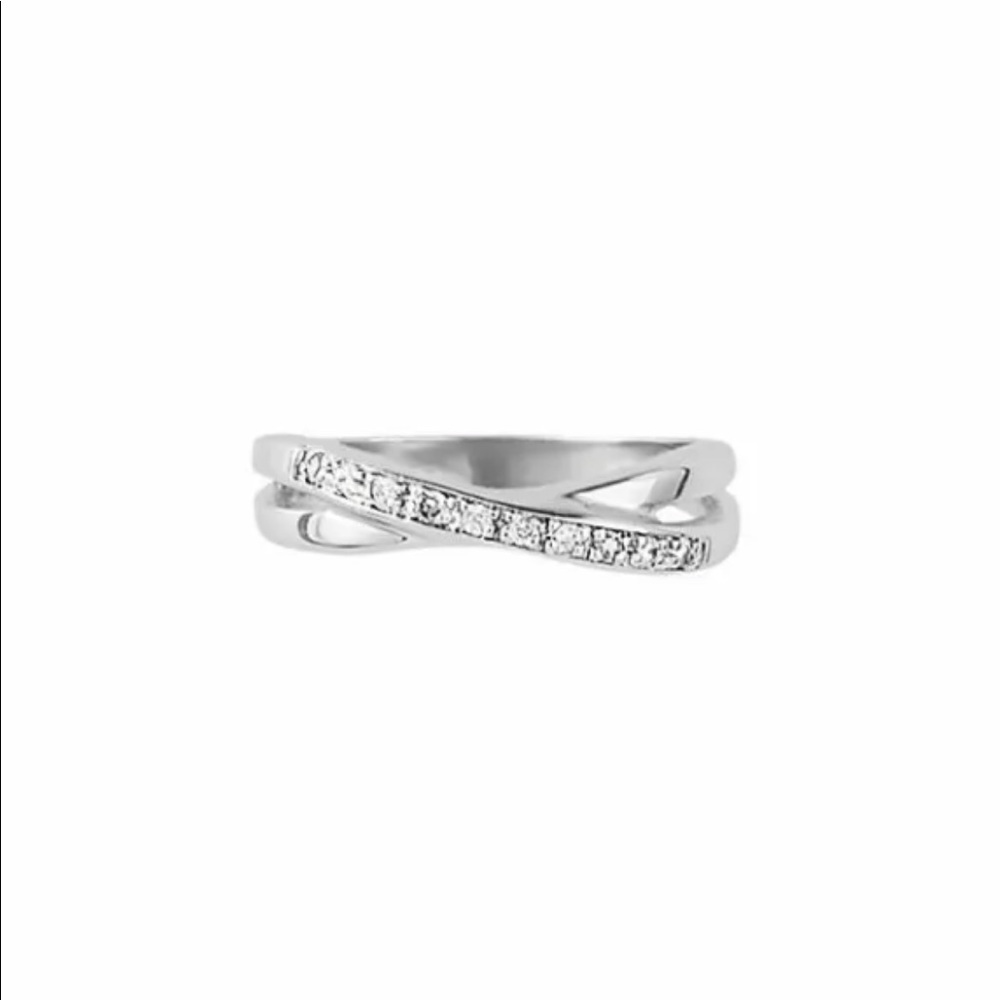 Lia Sophia Silver Rhodium Plated 0.1 Carat CZ Pave Tiara Ring Band Size 5 NWT